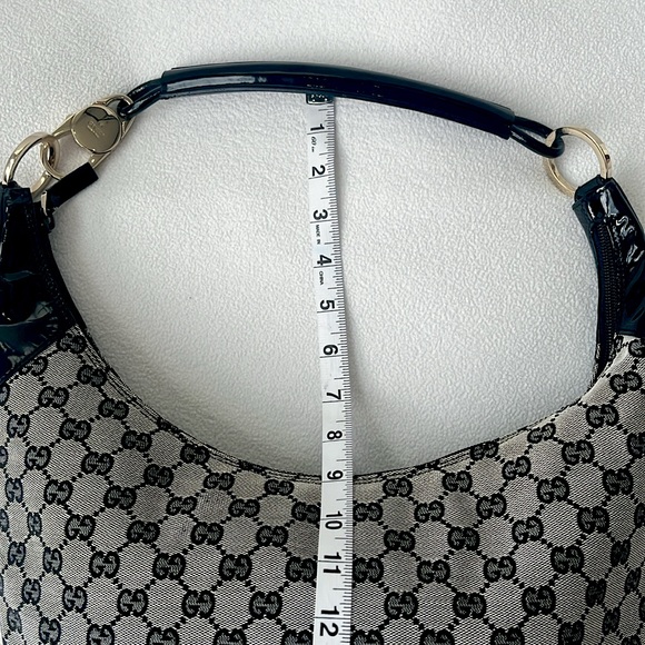Gucci GG Monogram Canvas Patent Leather Hobo Bag Black GHW With COA Looks New - Picture 11 of 13